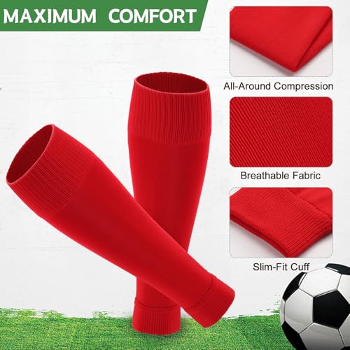 Ultrafun 3 Pairs Leg Sleeves, Pre-cut Soccer Sleeves Compatible with Grip Socks, Shin Guards Sleeves for Soccer, Football, Basketball, Rugby (Red, M) - Image 2