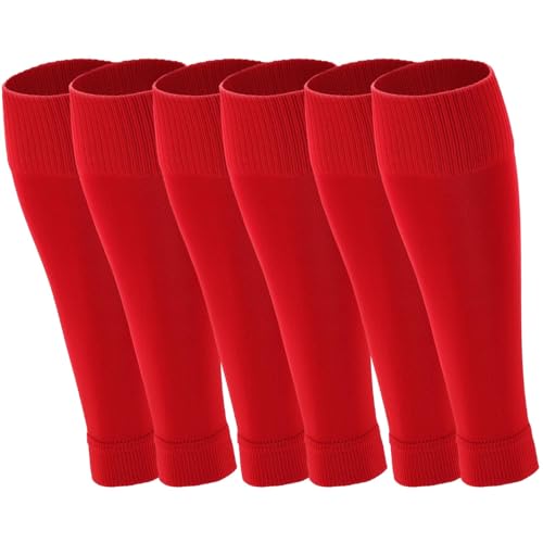 Ultrafun 3 Pairs Leg Sleeves, Pre-cut Soccer Sleeves Compatible with Grip Socks, Shin Guards Sleeves for Soccer, Football, Basketball, Rugby (Red, M) - Image 1