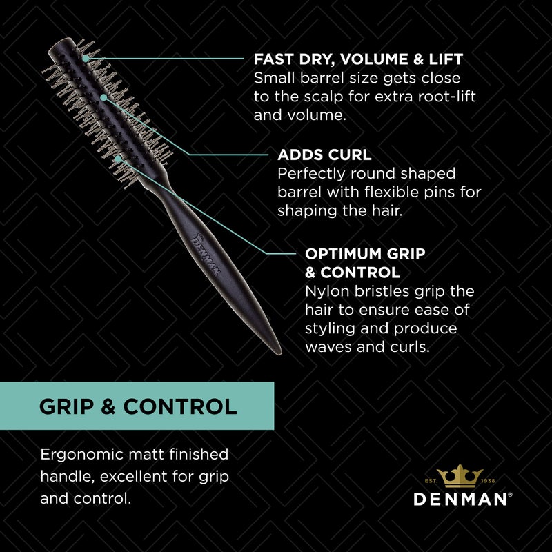 Denman Curling Vented Barrel Round Hair Brush with Nylon Bristles for Fast Drying, Volume and Creating Movement in the Hair, Black, D73 - Image 5