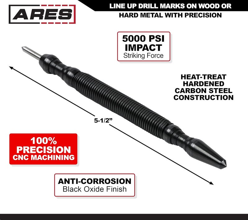 ARES 10065 - Dual Head Hammerless High Speed Steel Punch and Center Punch - CNC-Precision Machined - 5000 PSI Striking Force - Image 3