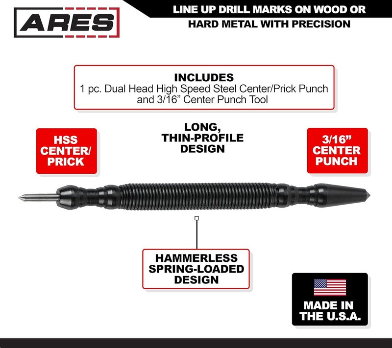 ARES 10065 - Dual Head Hammerless High Speed Steel Punch and Center Punch - CNC-Precision Machined - 5000 PSI Striking Force - Image 2