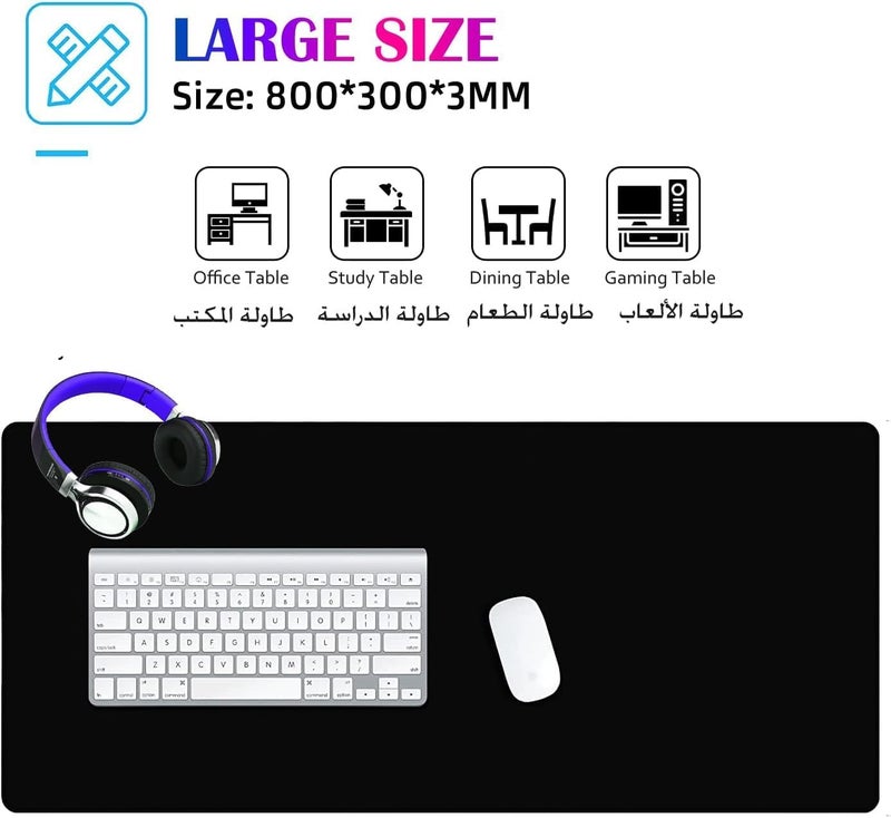 TYCTIX Large Gaming Mouse Pad 800X300, Stitched Edges, Smooth Cloth Surface, Non-Slip Rubber Base, Waterproof Mousepad 3Mm Thick (Black) - Image 2