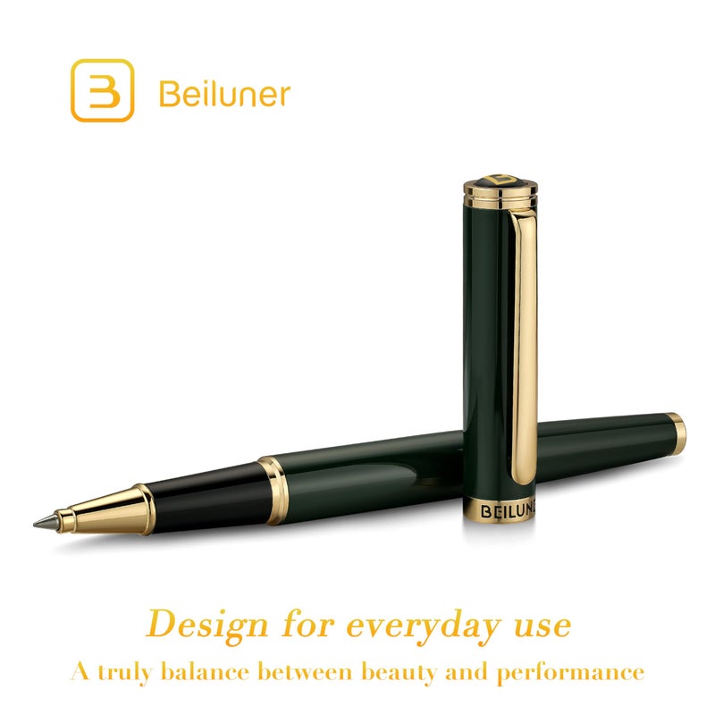 BEILUNER Luxury Rollerball Pen, Stunning Green Lacquer with 24K Gold Trim,Noble and Elegant Designs,Schneider Ink Refill, Best Gift Set for Men & Women, Refillable, Executive Writing, Nice Pens - Image 3