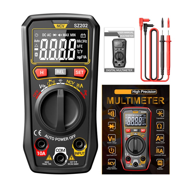 Digital Multimeter, Auto-Ranging 4000 Counts, Portable Ohm Volt Amp Tester Measures NCV, Voltage, Current, Diode, Capacitance Black - Image 1