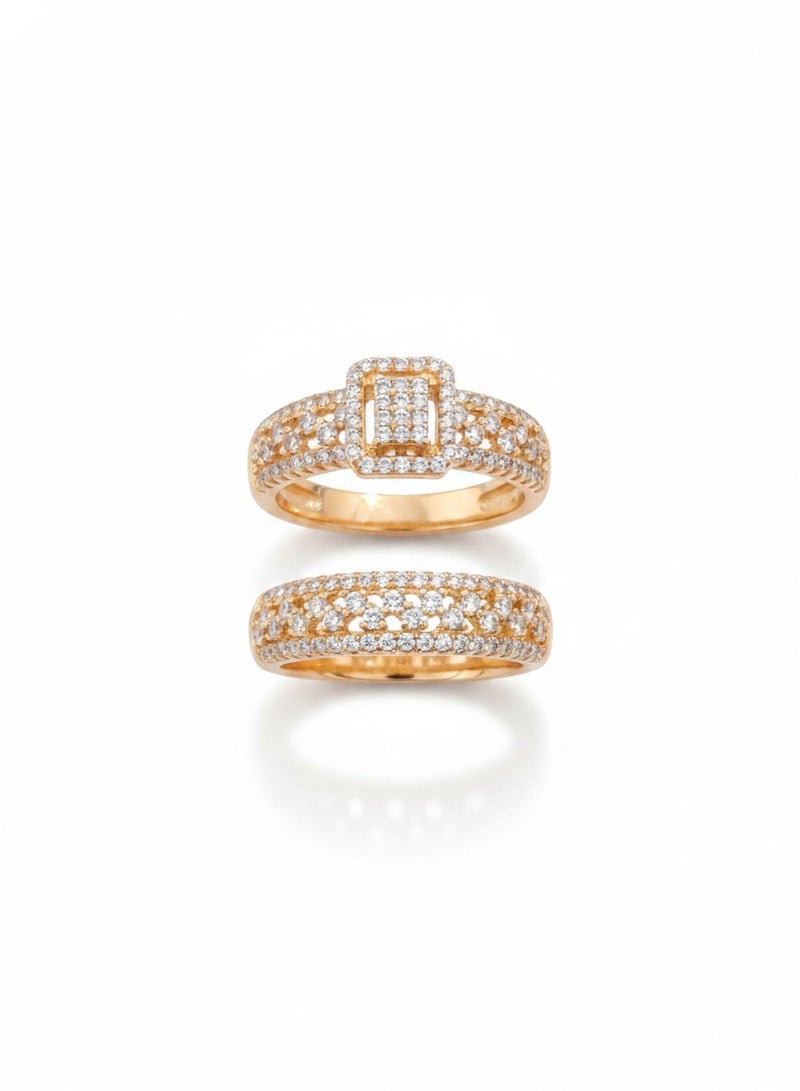 Palace style double ring set for weddings, couples' rings, and diamond studded couple's rings - Image 1