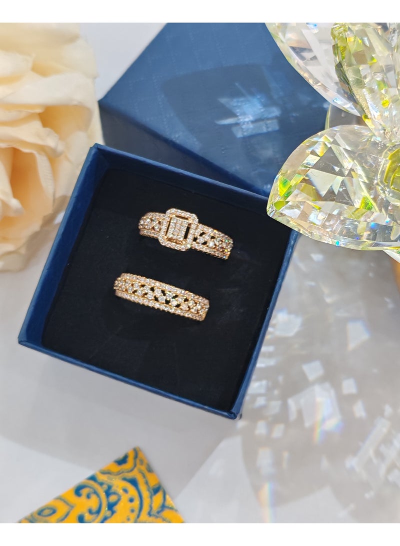 Palace style double ring set for weddings, couples' rings, and diamond studded couple's rings - Image 2
