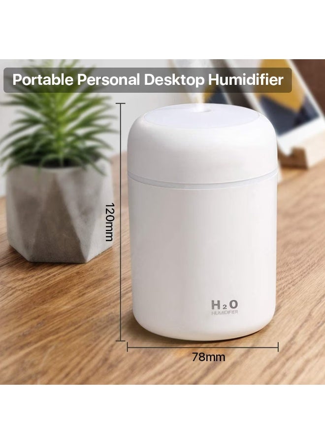 H2O Mini ultrasonic humidifier, essential oil diffuser, 300ml capacity, USB powered, with seven-color LED lighting, white - Image 1