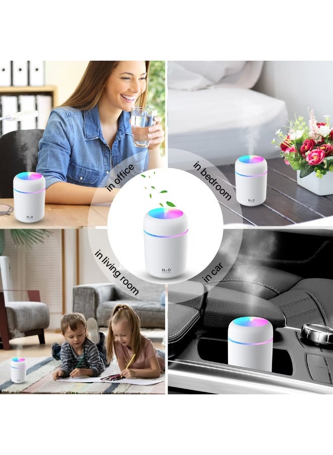 H2O Mini ultrasonic humidifier, essential oil diffuser, 300ml capacity, USB powered, with seven-color LED lighting, white - Image 2