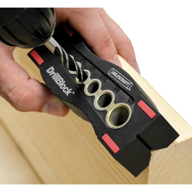 Milescraft 1312 Drill Block - Handheld Drilling Guide, Drilling Jig with Drill Guides for 6 of the Most Common Imperial Drill Bit Sizes, Precision Drilling Tool Accessory - Image 3