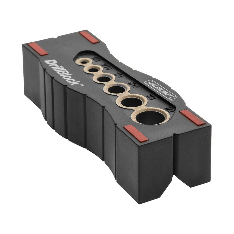 Milescraft 1312 Drill Block - Handheld Drilling Guide, Drilling Jig with Drill Guides for 6 of the Most Common Imperial Drill Bit Sizes, Precision Drilling Tool Accessory - Image 2