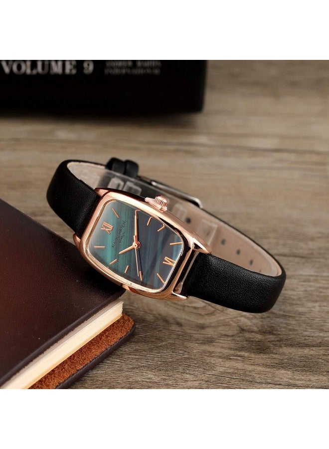 Top Plaza Top Plaza Womens Ladies Fashion Black Leather Wrist Watch Rectangle Elegant Simple Dial Analog Quartz Dress Watch - Image 2