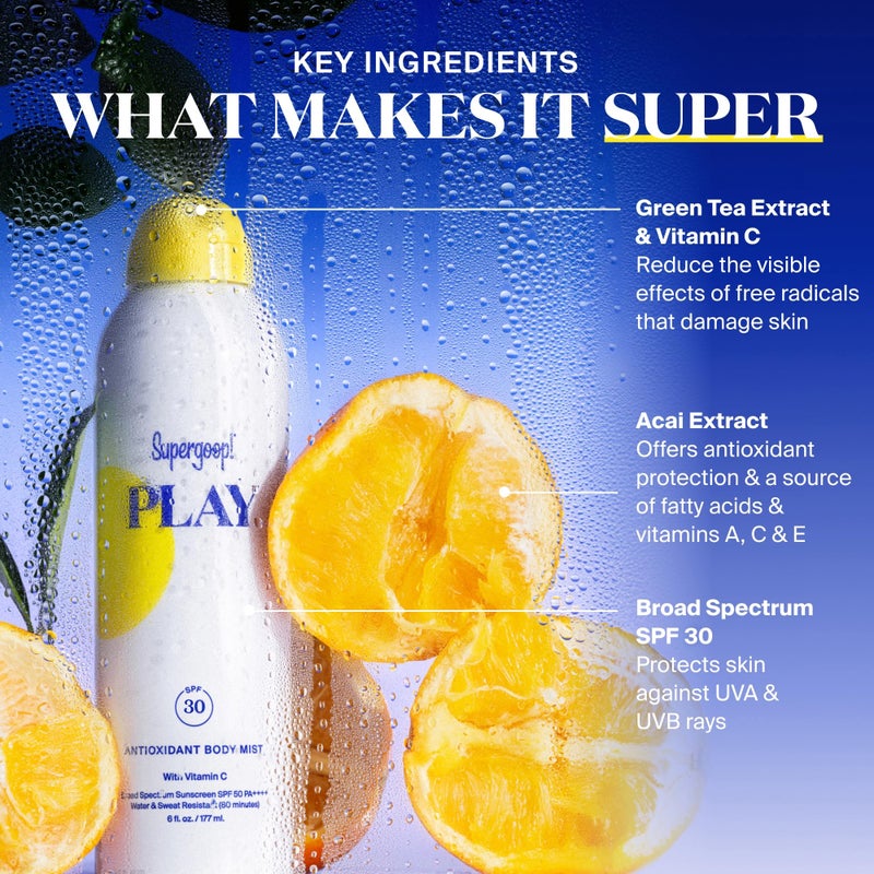 Supergoop! PLAY SPF 30 Antioxidant Body Mist w/Vitamin C - 6 fl oz, Pack of 2 - Broad Spectrum Sunscreen Spray - Great for Active Days - Image 5