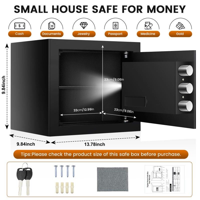 FOWORE Safe Box, Fireproof Home Safe with Fireproof Waterproof Bag, 9.84 Inches Tall Anti-Theft Digital Security Lock Box with Smart Alert System, Removable Shelf, Mute Function, Document Safes for Jewelry - Image 5