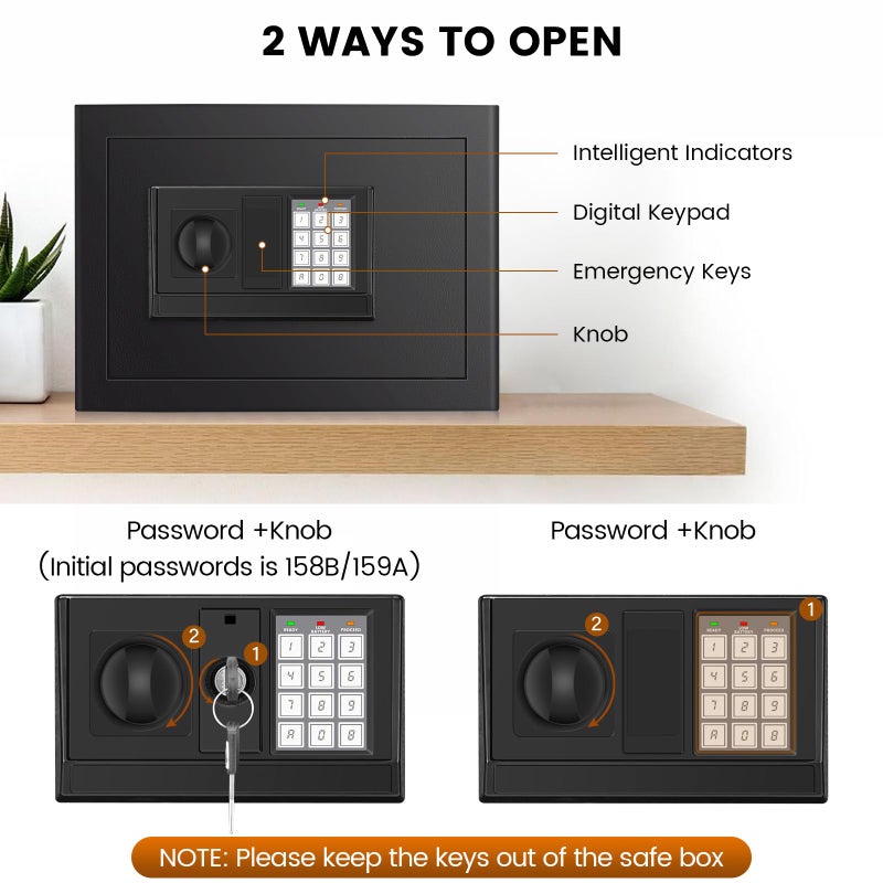 FOWORE Safe Box, Fireproof Home Safe with Fireproof Waterproof Bag, 9.84 Inches Tall Anti-Theft Digital Security Lock Box with Smart Alert System, Removable Shelf, Mute Function, Document Safes for Jewelry - Image 4