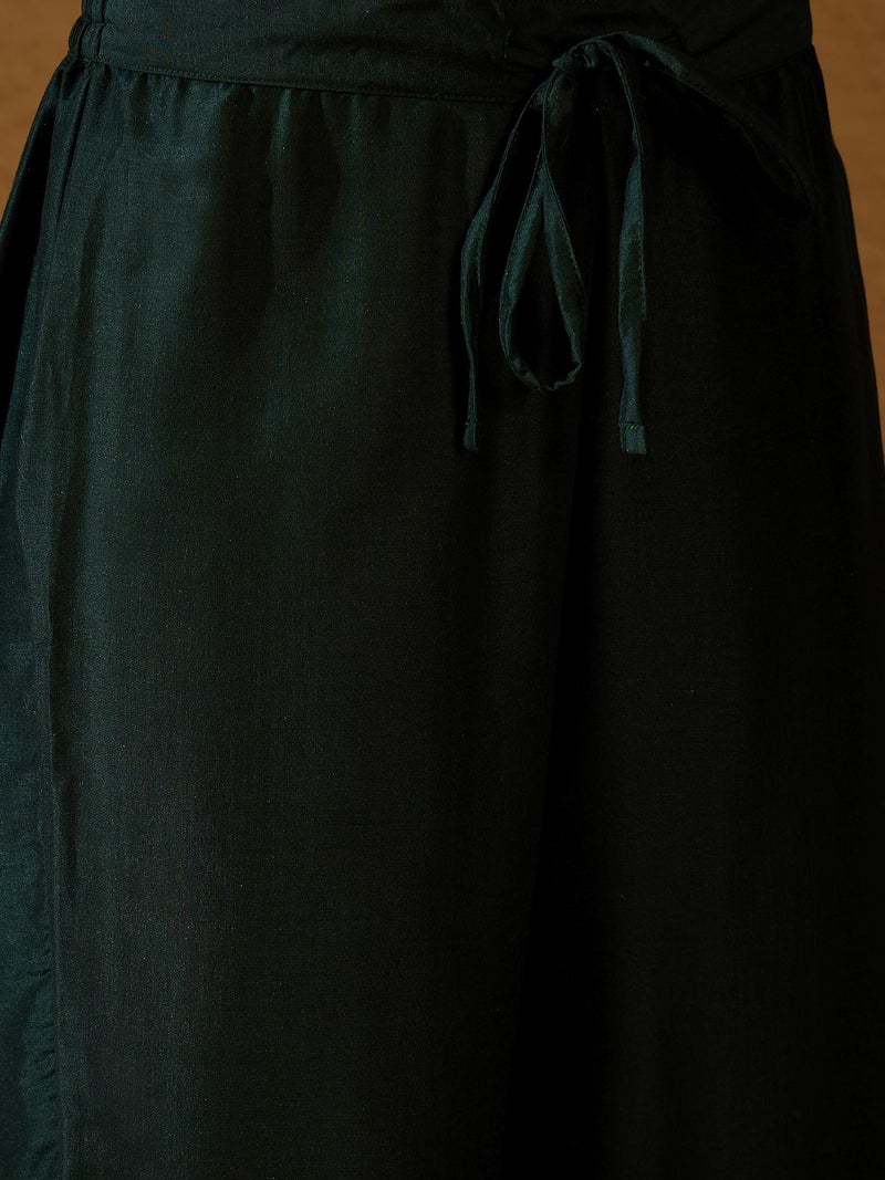 Vaamsi Women's Silk Blend Solid Anarkali Kurta Pant with Dupatta (VKSKD1218A_Dark Green_XXL) - Image 5