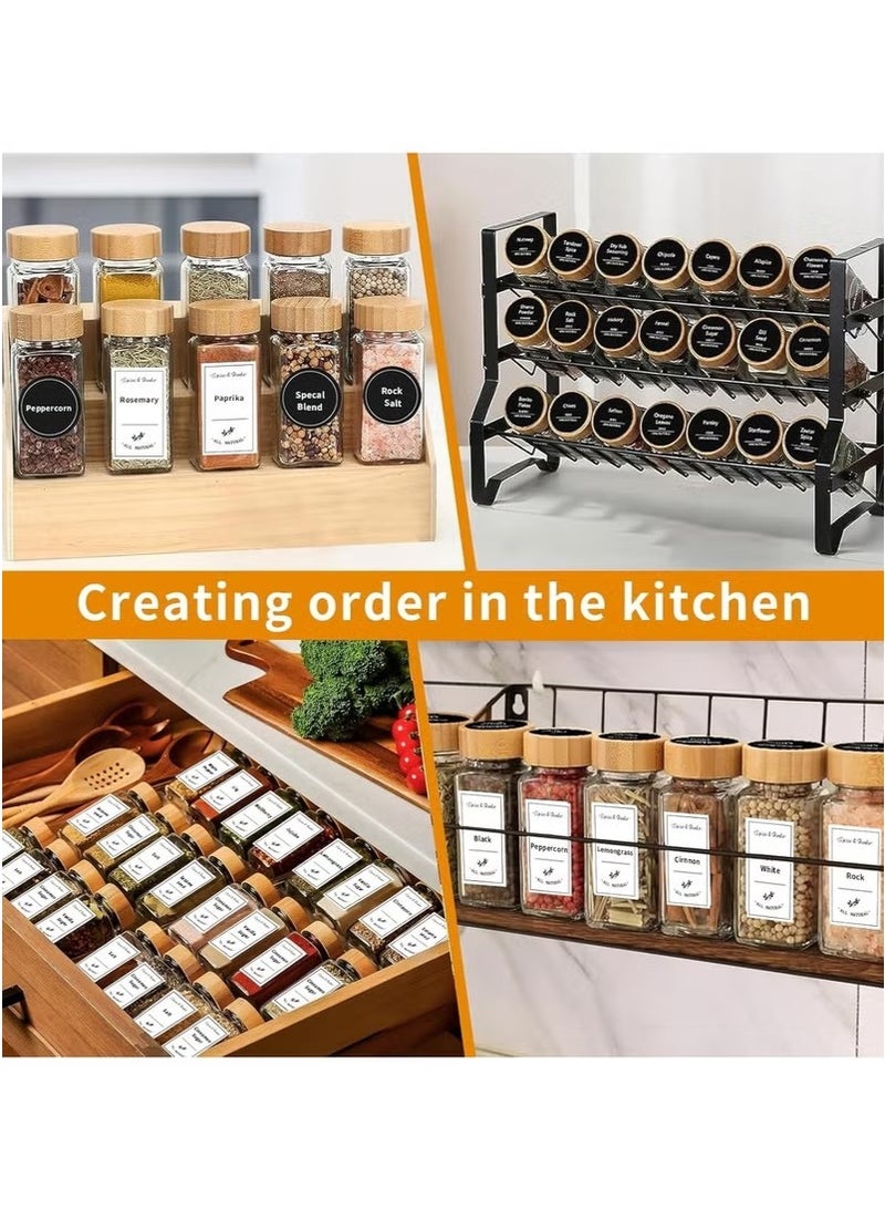 Glass Spice Jars, 24Pcs Empty Square Spice Containers with Bamboo Lids, 4oz Glass Storage Containers Jars with Labels Stickers, Shaker Lids, Funnel, Paint Pens and Cleaning Brush - Image 3