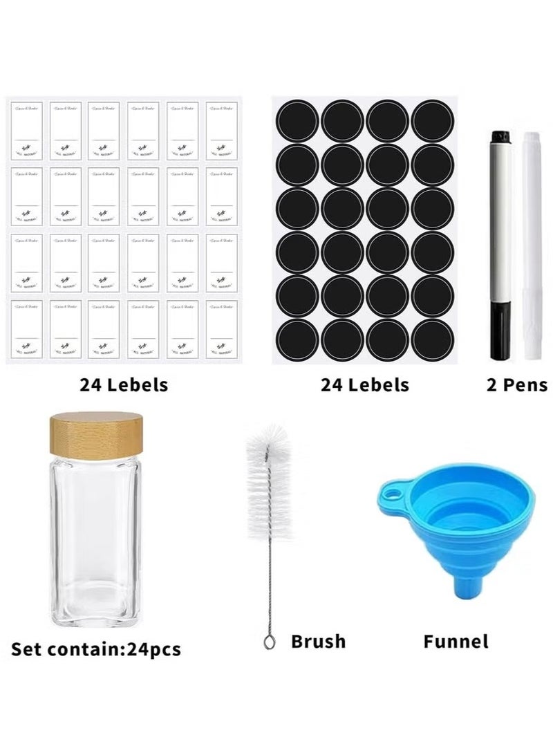 Glass Spice Jars, 24Pcs Empty Square Spice Containers with Bamboo Lids, 4oz Glass Storage Containers Jars with Labels Stickers, Shaker Lids, Funnel, Paint Pens and Cleaning Brush - Image 5
