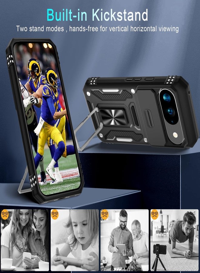 DEERLAMN جراب DEERLAMN لهاتف Google Pixel 10/10 Pro مع غطاء كاميرا منزلق + واقي شاشة (عبوة واحدة)، غطاء حماية مقاوم للصدمات من الدرجة العسكرية مع مسند حلقي دوار - أسود - Image 4