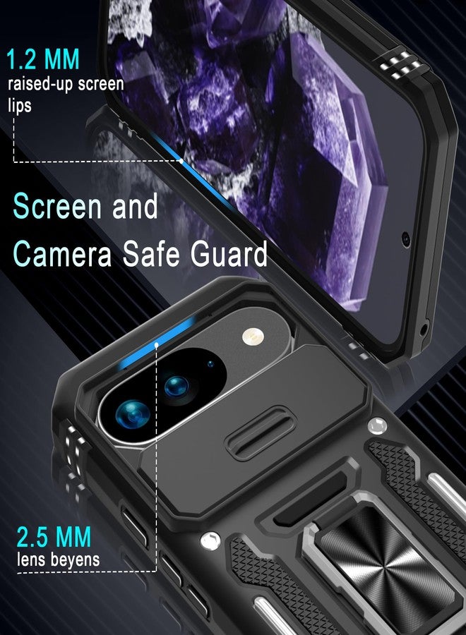DEERLAMN جراب DEERLAMN لهاتف Google Pixel 10/10 Pro مع غطاء كاميرا منزلق + واقي شاشة (عبوة واحدة)، غطاء حماية مقاوم للصدمات من الدرجة العسكرية مع مسند حلقي دوار - أسود - Image 5