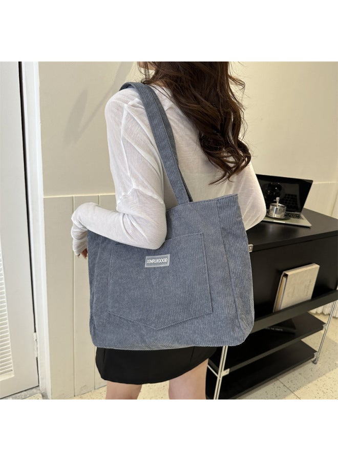 Women's Bag Corduroy 2023 Shoulder Bag Korean Fashion Mori Large Capacity Bag Personality A Generation Of Hair-Color:Dark Gray - Image 1