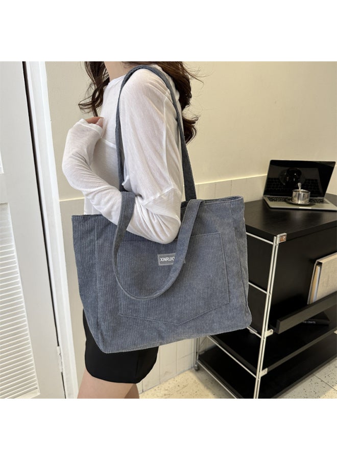 Women's Bag Corduroy 2023 Shoulder Bag Korean Fashion Mori Large Capacity Bag Personality A Generation Of Hair-Color:Dark Gray - Image 2