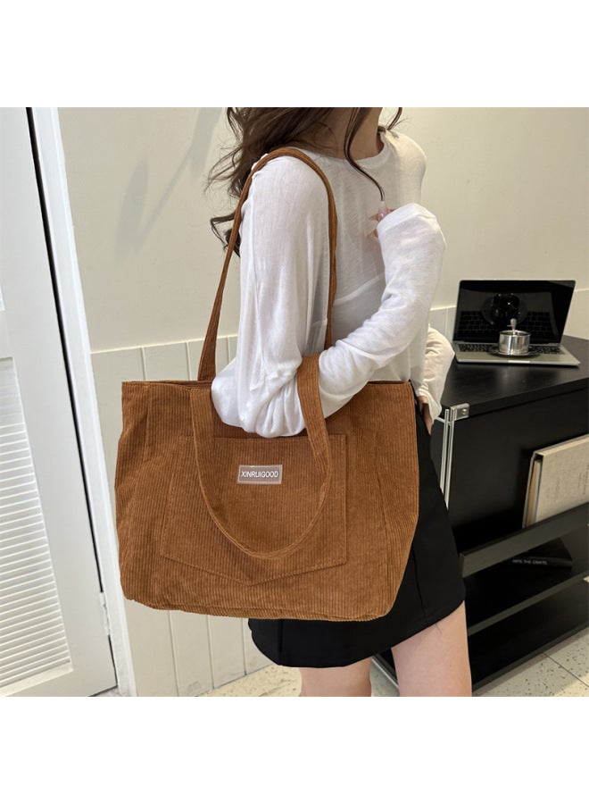 Women's Bag Corduroy 2023 Shoulder Bag Korean Fashion Mori Large Capacity Bag Personality A Generation Of Hair-Color:Dark Gray - Image 4