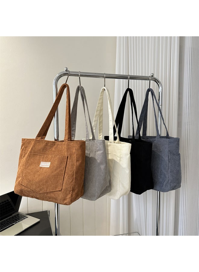 Women's Bag Corduroy 2023 Shoulder Bag Korean Fashion Mori Large Capacity Bag Personality A Generation Of Hair-Color:Dark Gray - Image 3