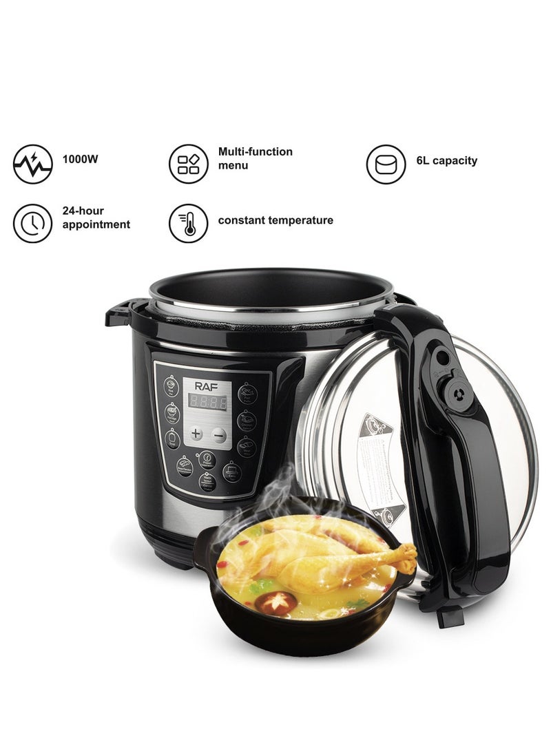 RAF Electric Pressure Cooker, 1000W, 6L Large Capacity, Multi-Function Digital Cooker with LED Display, 24-Hour Timer & Constant Temperature Control – Stainless Steel Automatic Cooking Pot - Image 5