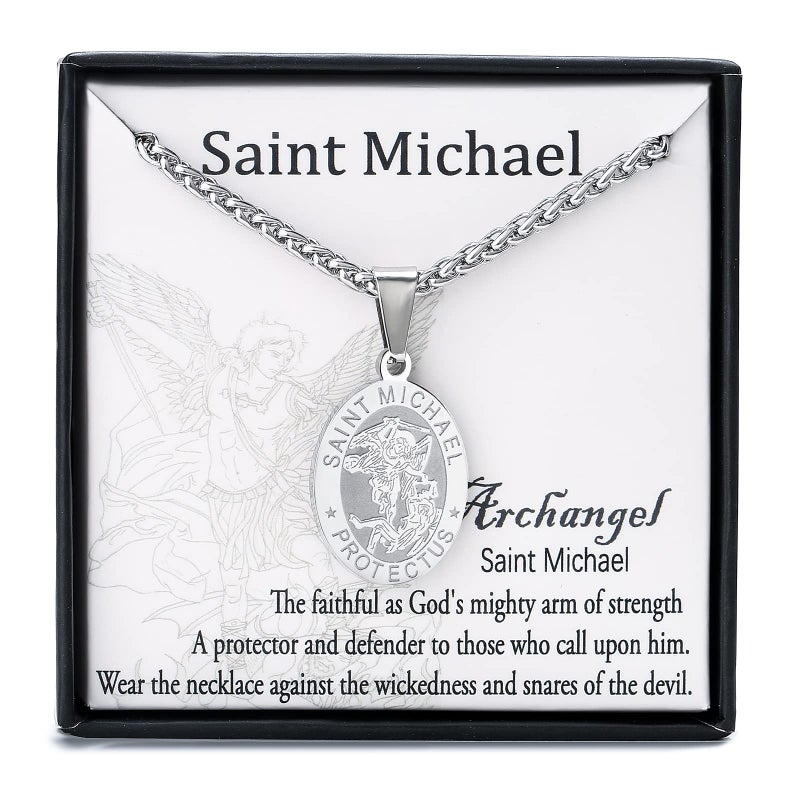 Zocomi Saint Michael Medal Necklace for Men Boys, Silver St Michael Archangel Pendant Chain Jewelry Religious Baptism Confirmation Christmas Gifts Teenage Teen Boys Age Kids Stocking Stuffers - Image 1