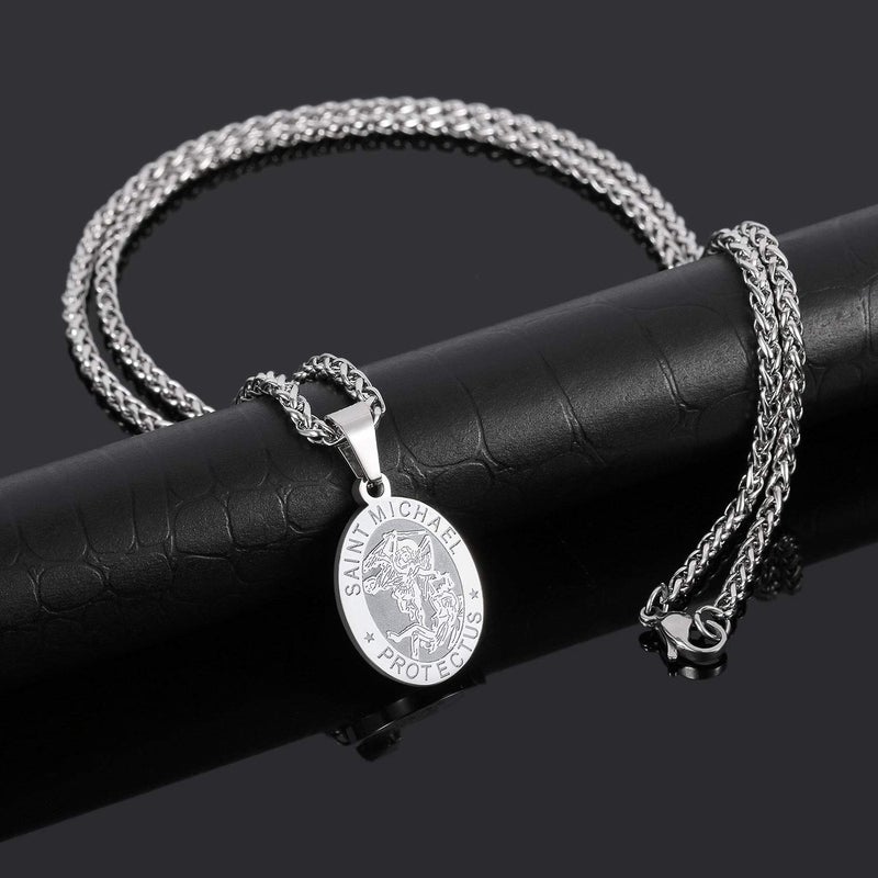 Zocomi Saint Michael Medal Necklace for Men Boys, Silver St Michael Archangel Pendant Chain Jewelry Religious Baptism Confirmation Christmas Gifts Teenage Teen Boys Age Kids Stocking Stuffers - Image 5