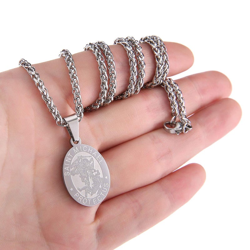 Zocomi Saint Michael Medal Necklace for Men Boys, Silver St Michael Archangel Pendant Chain Jewelry Religious Baptism Confirmation Christmas Gifts Teenage Teen Boys Age Kids Stocking Stuffers - Image 4