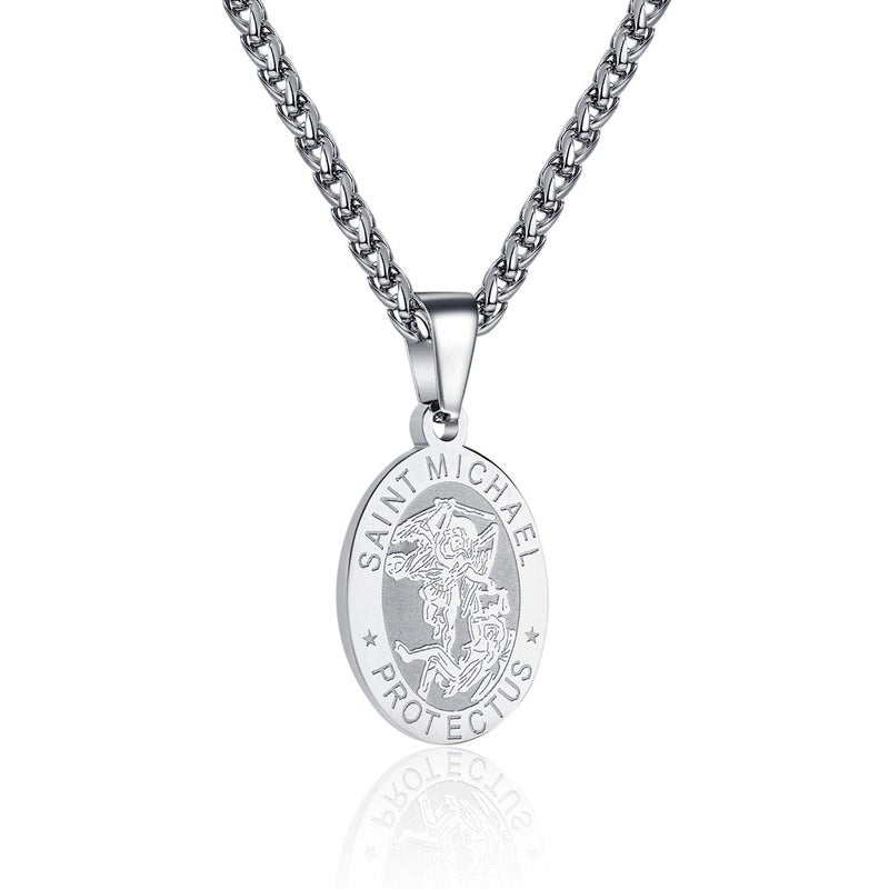 Zocomi Saint Michael Medal Necklace for Men Boys, Silver St Michael Archangel Pendant Chain Jewelry Religious Baptism Confirmation Christmas Gifts Teenage Teen Boys Age Kids Stocking Stuffers - Image 3