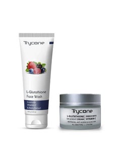 Trycone مجموعة غسول الوجه والكريم بالجلوتاثيون وفيتامين سي للبشرة الباهتة والجافة، عبوة من منتجين  - Image 1