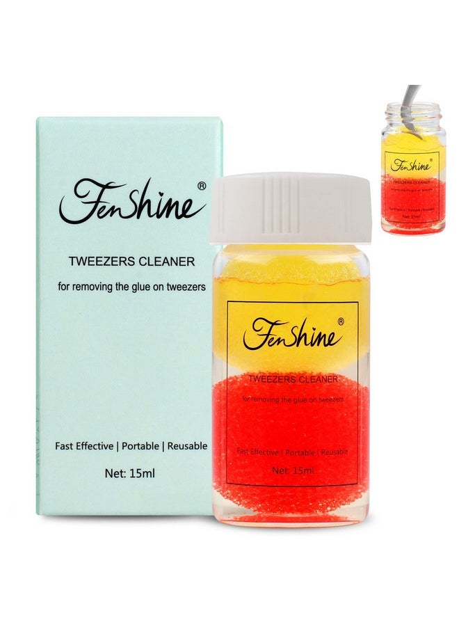 fenshine 2 Pieces Eyelash Extension Tweezers Cleaner Tweezers Cleaning Tool Kit With Liquid Glue Remover And Sponge Ball For Lash Extension Application  - Image 1
