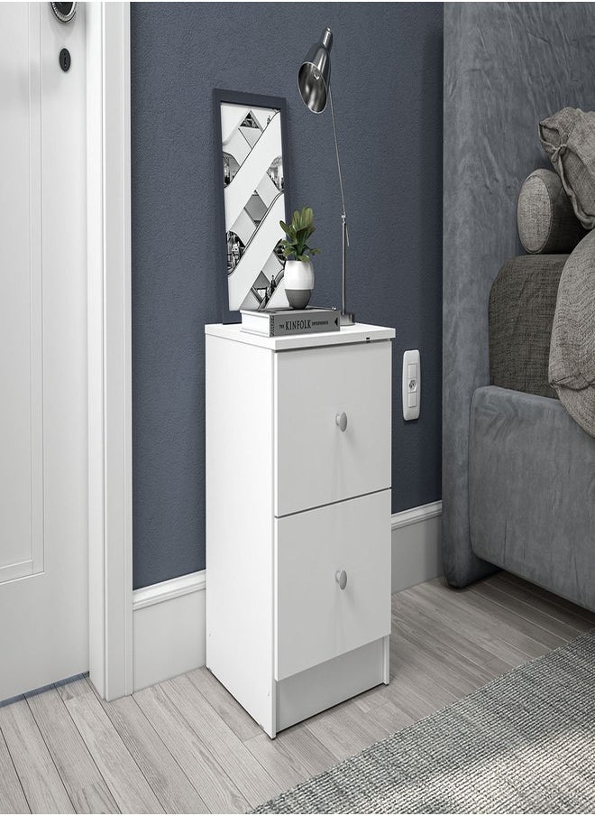 POLITORNO MOVEIS - Side Table Bedroom 2 Drawer White Color 48.7x39.3x37.9cm - Image 1