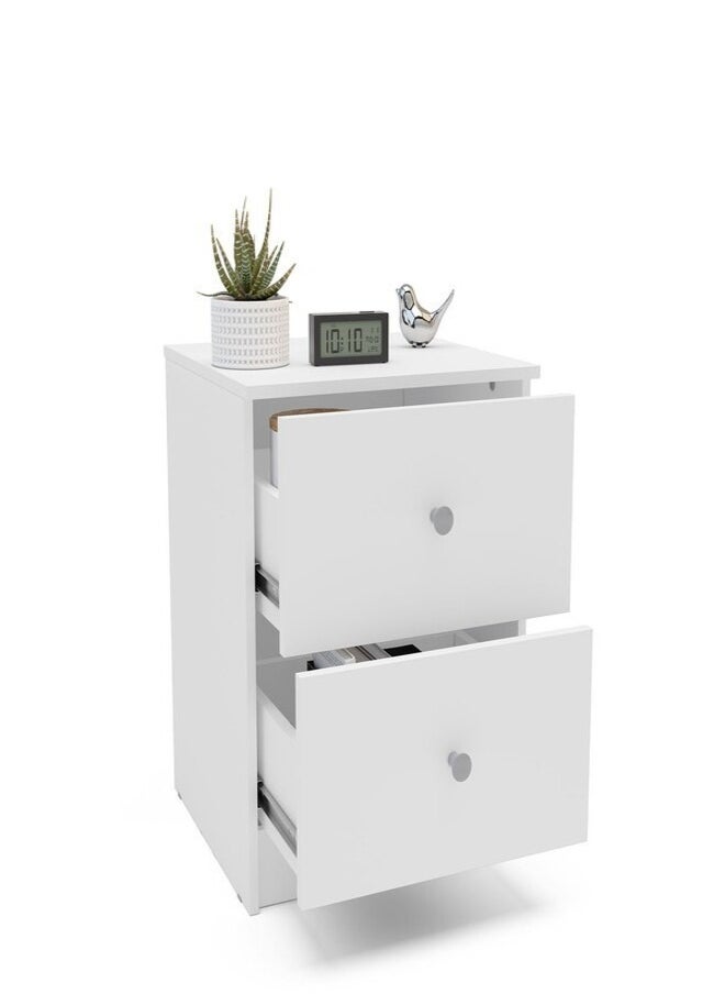 POLITORNO MOVEIS - Side Table Bedroom 2 Drawer White Color 48.7x39.3x37.9cm - Image 1
