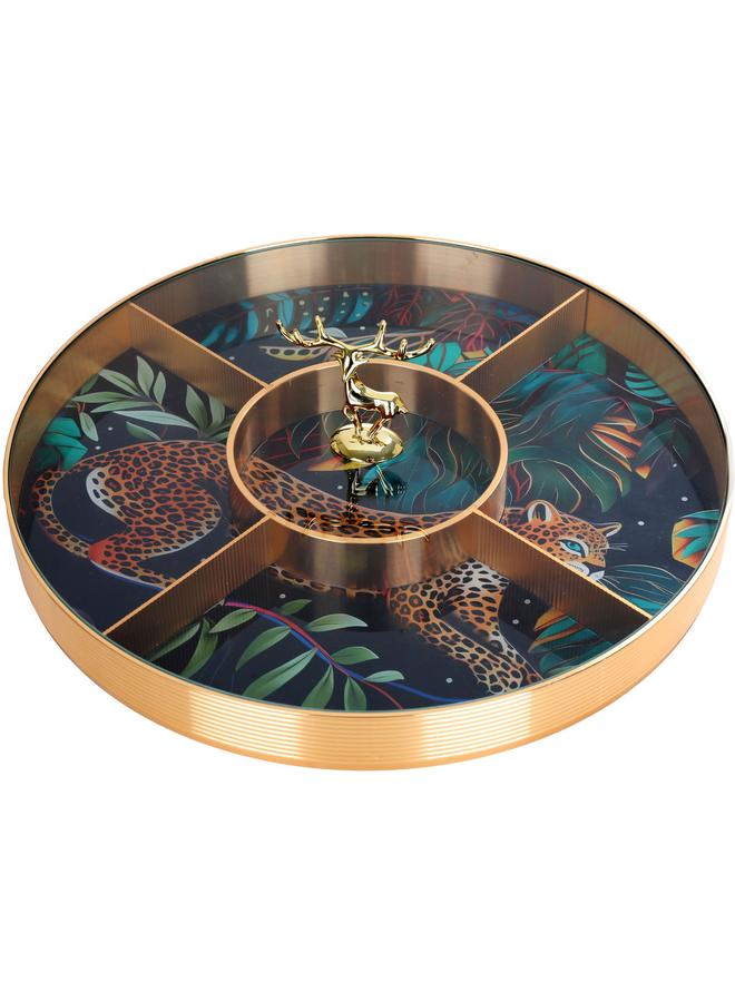 السيف  طبق تقديم بلاستيك دائري مقسم لخمسة اماكن بغطاء ملون - Image 2