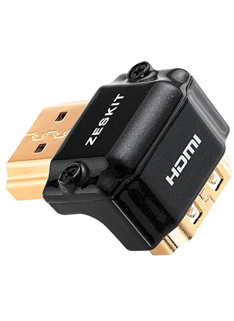 Zeskit Zeskit HDMI Adapter Male to Female Right Angle, Zinc Alloy Full Shielding 24K Gold Plated Connectors (SIDE-90/W)  - Image 1