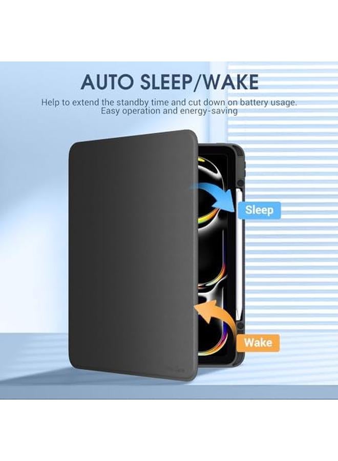 Procases For Ipad Pro 13 Inch 2024 M4 Case With Pencil Holder Clear Back Tri Angle Folio Stand Hard Shell Book Cover For Ipad Pro 13” 7Th Generation A2925 A2926 A3007 Black - Image 3