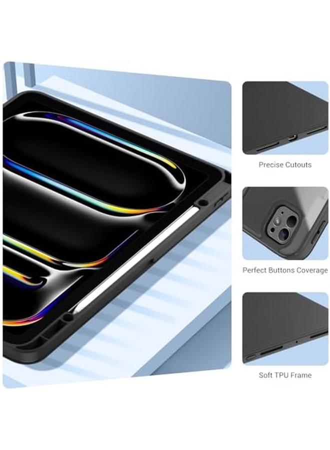 Procases For Ipad Pro 13 Inch 2024 M4 Case With Pencil Holder Clear Back Tri Angle Folio Stand Hard Shell Book Cover For Ipad Pro 13” 7Th Generation A2925 A2926 A3007 Black - Image 4