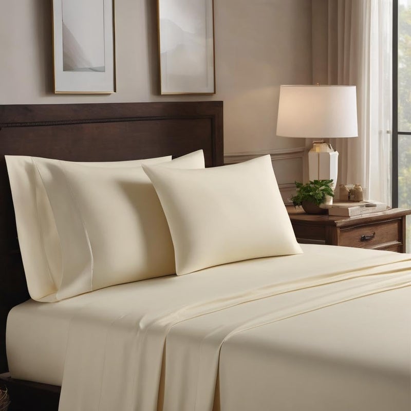 KEDARA CLOTH Kedara Cloth Flat Bedsheet Premium 800 TC 100 Egyptian Cotton Flat Bedsheet for King Size Bed 1 Bedsheets with 2 Pillow Covers Bed Sheet Chadar Bed Chadar King Bed_Ivory Solid with 800 TC  - Image 2