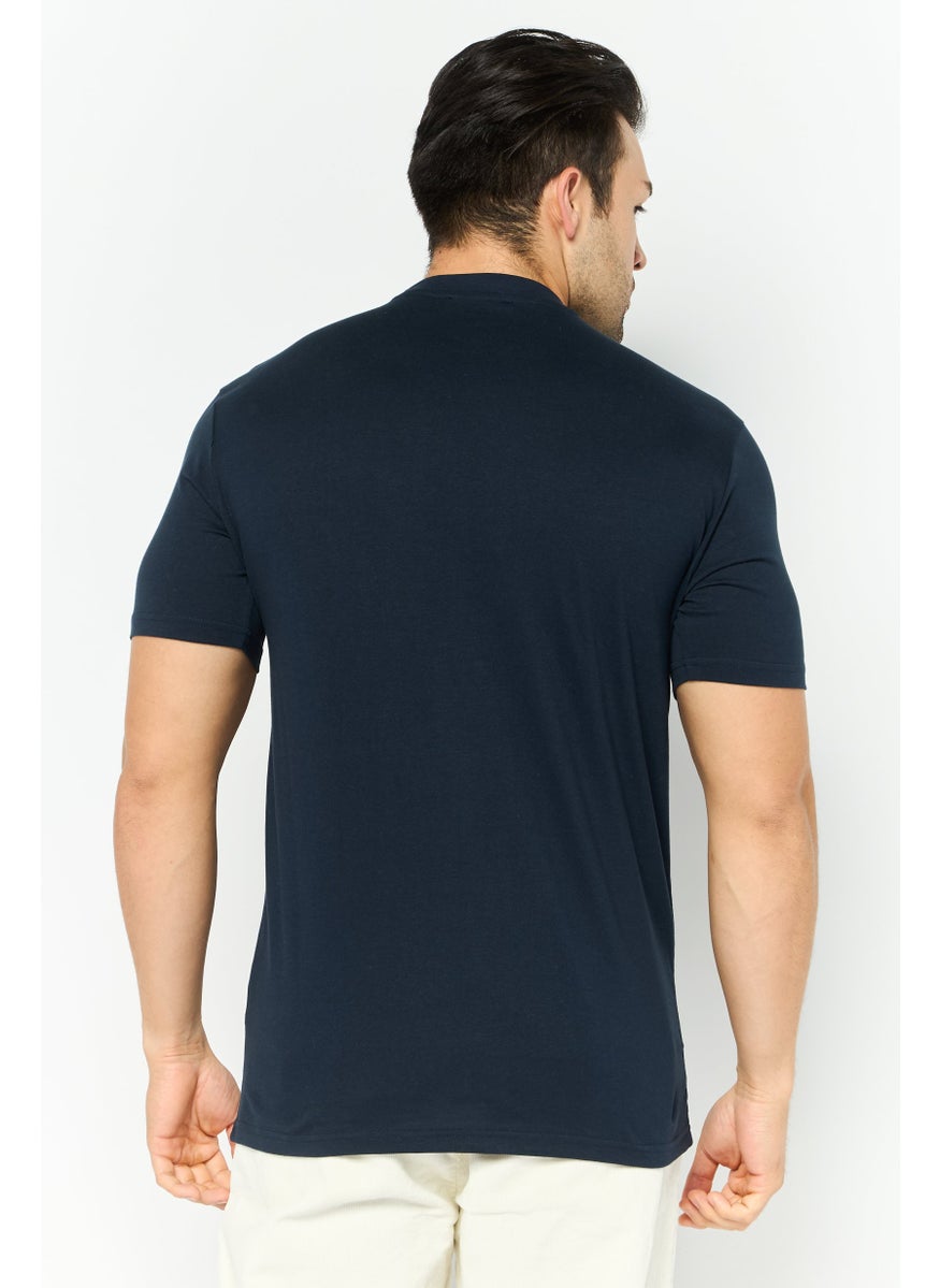 Cavalli Class Men Round Neck Short Sleeves Brand Logo T-Shirt, Navy  - Image 2