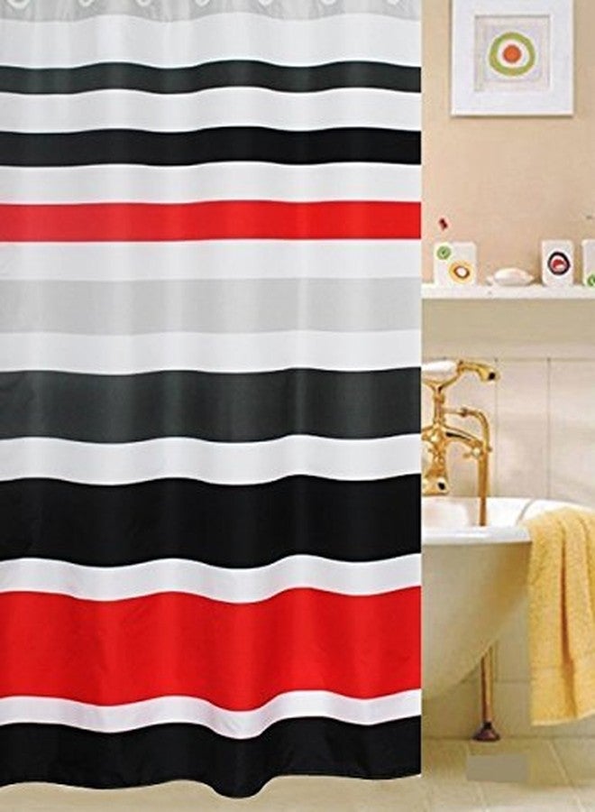 spring Home Fabric Shower Curtain,multi-color Striped Black /Red - Image 1