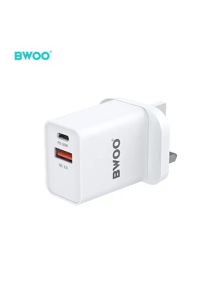 BWOO BWOO 20W PD Type-C Wall Charger for Cell Phones with UK Plug - Fast Charging, Multiple USB Ports  - Image 3