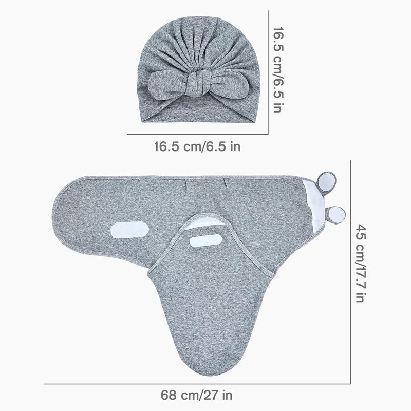 Cinaci 2 Pack Soft Cotton Baby Receiving Swaddle Blankets Wraps Sleep Sacks with Matching Bow Newborn Nursery Bow Hats Caps Beanies Bonnets for Baby Girls Boys Newborns Infants (Multicolor S13) - Image 4