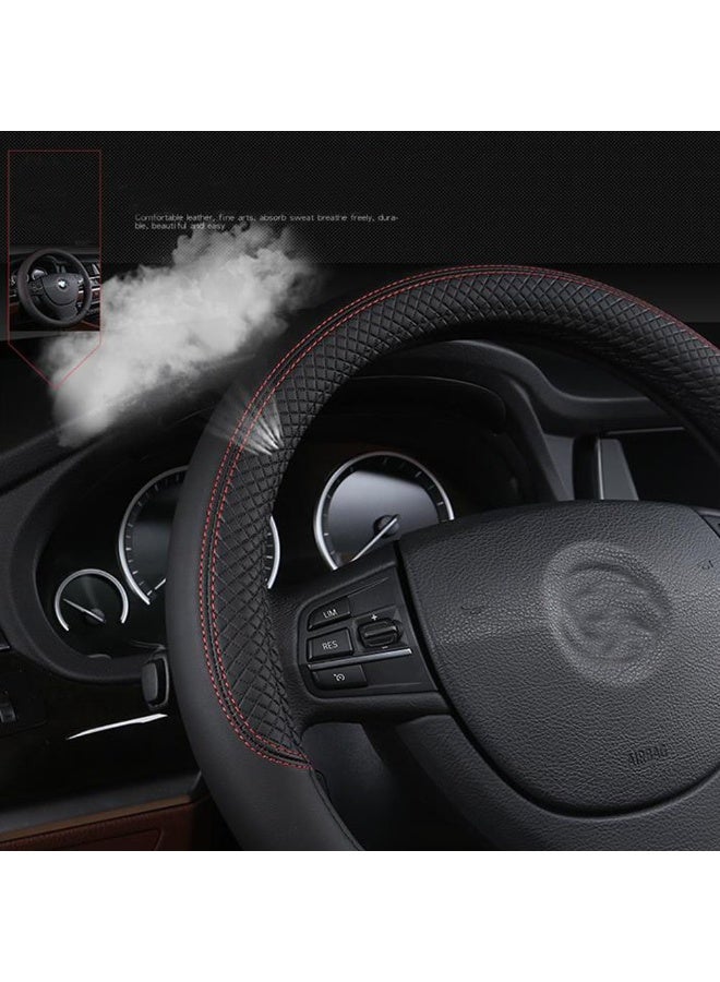 شابية Car Steering Wheel Cover, Leather, Universal 15 Inch Fit, Anti-Slip & Odor-Free (Black) - Image 4