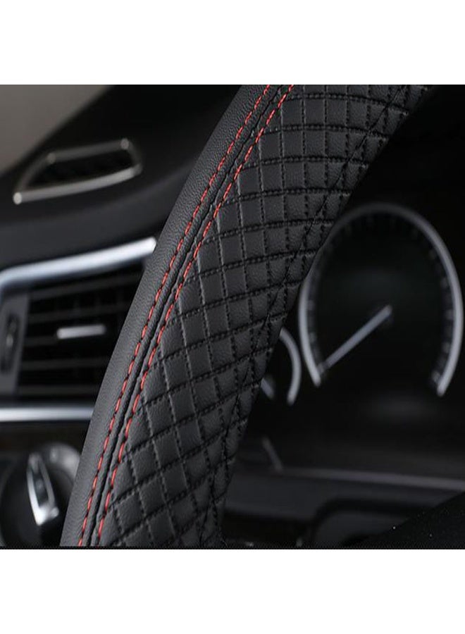 شابية Car Steering Wheel Cover, Leather, Universal 15 Inch Fit, Anti-Slip & Odor-Free (Black) - Image 2