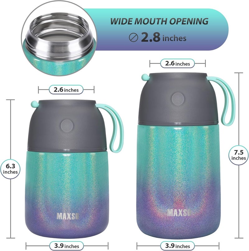 ITSLIFE Insulated Thermo Food Jar for Hot & Cold Food for Kids Adult, 17&24 oz Soup Thermal Hot Food Containers for Lunch, Triple Layer Insulation Stainless Steel Food Jar with Spoon(2 Pack Rainbow) - Image 5
