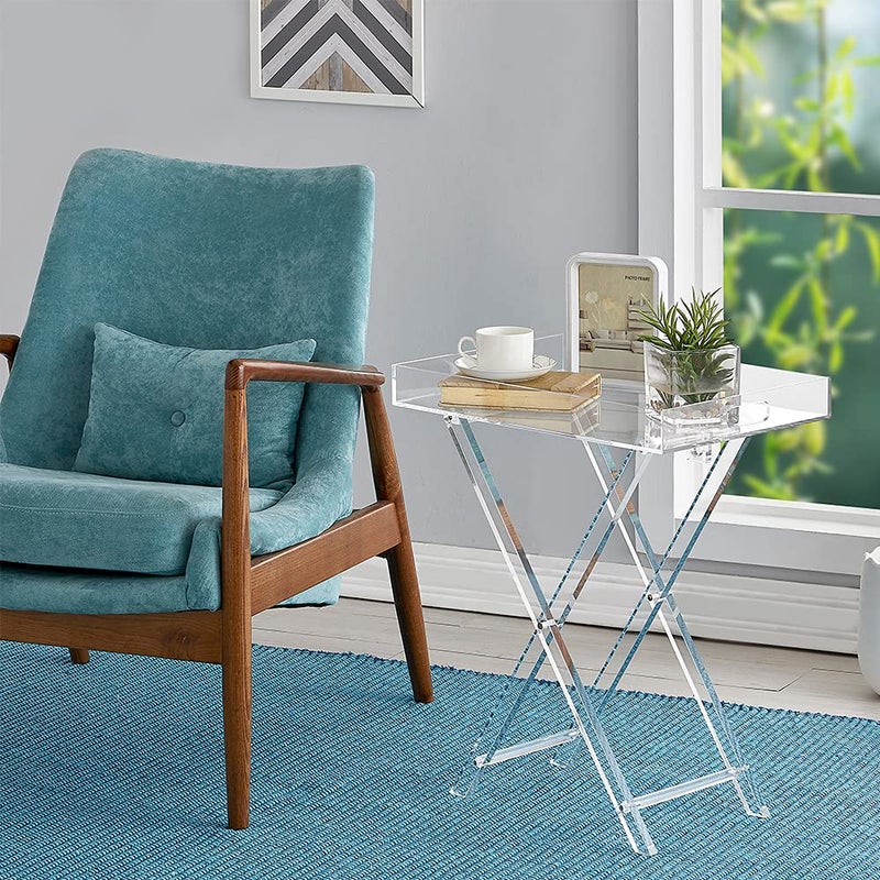 LIKENOW Furniture Acrylic Folding Tray Table, Side End Table,Clear,Modern,19x13 inch,23 inch High - Image 2