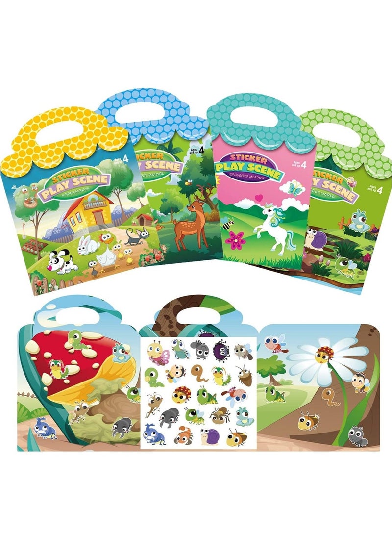 كابتن تيك 4 PCS Reusable Sticker Books for Kids Children Scene Stationery Stickers DIY Hand on Puzzle Cartoon Animal Learning Cognition Toys Gift - Image 1